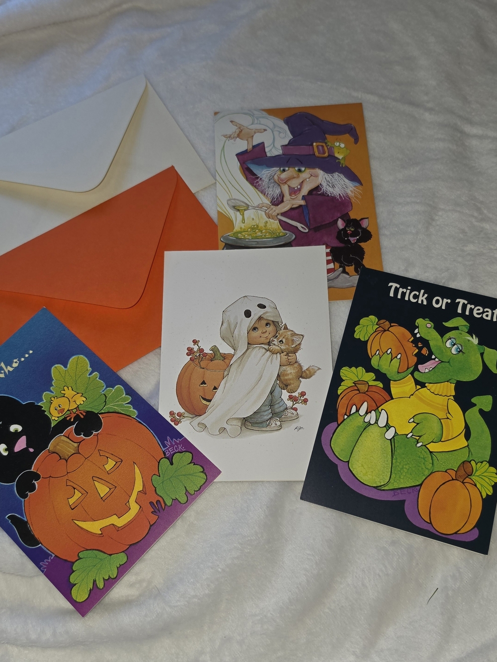 Vintage 1980s Halloween Greeting Cards Current Inc Lot of 4 + Stickers